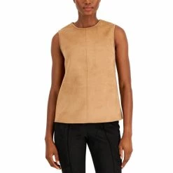Best Pirce ๐ Anne Klein ๐ฉ Women's Topstitched Sleeveless Faux-Suede Shell Vicuna โจ