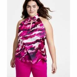 Top 10 🎉 Anne Klein Plus Size High-Neck Keyhole Sleeveless Top Amaranth Combo 💯