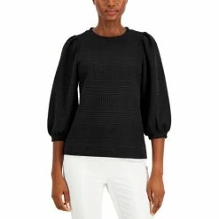 Buy 😉 Anne Klein Petite Quilted Puff-Sleeve Top Anne Black 🥰