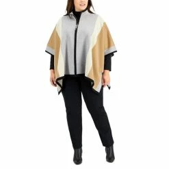 Best deal 💯 Anne Klein Plus Size Colorblocked Zip-Front Cape Heather Grey Combo 🥰