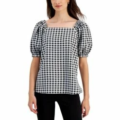 Outlet 👏 Anne Klein Puff-Sleeve Gingham Seersucker Blouse Anne Black/anne White 😉