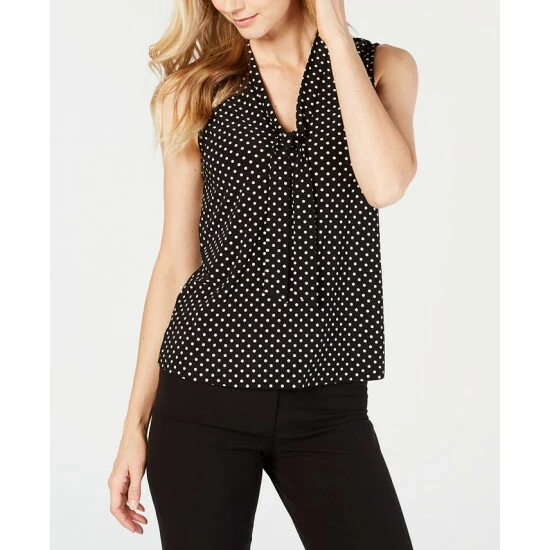 New 😉 Anne Klein Printed Tie-Neck Top Black/white ✨