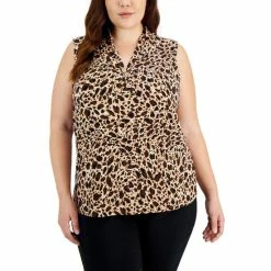 Best deal โค๏ธ Anne Klein Plus Size Pleated-Neck Top Anne Black/blue Jay ๐ฅ