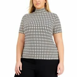 Cheapest 💯 Anne Klein Plus Size Printed Mock-Neck Top Anne Black/anne White 😀