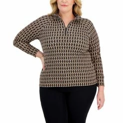 Cheap ✔️ Anne Klein Plus Size Mock-Neck Half-Zip Top Vicuna/bisqueware Combo 👍