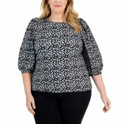 Outlet 🥰 Anne Klein Plus Size Balloon-Sleeve Top Anne Black/anne White 🧨