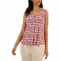 Hot Sale ๐ Anne Klein ๐ฉ Women's Printed Pleat-Front Sleeveless Shell Latte Multi ๐