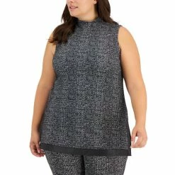 Cheapest 🤩 Anne Klein Plus Size Jacquard Faux-Leather-Trim Tunic Anne Black/anne White 🤩