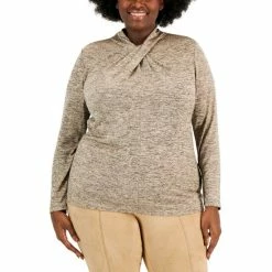 Budget 🎉 Anne Klein Glitter Marled Twist-Neck Top Light Vicuna/gold 🔥