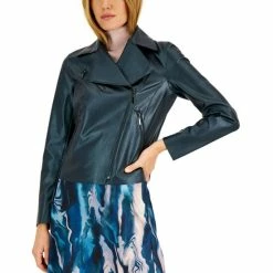 Best deal 🤩 Anne Klein 👩 Women's Faux-Leather Motorcycle Jacket Deep Emerald 😍