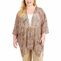 Deals 😉 Anne Klein Plus Size Chiffon Oversized Sheer Cardigan Warm Sand/anne Black 🧨
