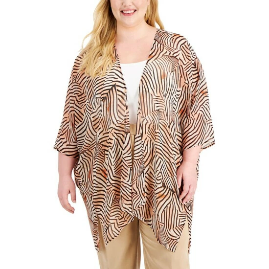 Deals ๐ Anne Klein Plus Size Chiffon Oversized Sheer Cardigan Warm Sand/anne Black ๐งจ