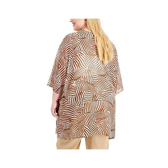 Deals ๐ Anne Klein Plus Size Chiffon Oversized Sheer Cardigan Warm Sand/anne Black ๐งจ - Image 2