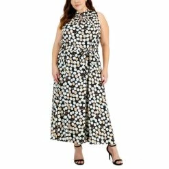 Hot Sale 😀 Anne Klein Plus Size Dot-Print Halter 👗 Dress Black/espresso 🤩
