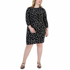 Brand new 😉 Anne Klein Plus Size Crewneck 3/4-Sleeve Printed 👗 Dress Anne Black / Anne White ✔️