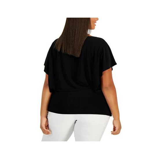 Flash Sale 🥰 Anne Klein Plus Size Flutter-Sleeve Cinched-Waist Top Black ✨ - Image 2