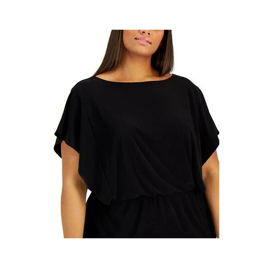 Flash Sale 🥰 Anne Klein Plus Size Flutter-Sleeve Cinched-Waist Top Black ✨ - Image 3