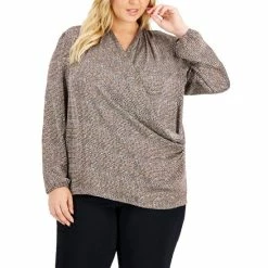 Best Sale ✨ Anne Klein Plus Size Faux-Wrap Blouse Vicuna Combo ✨