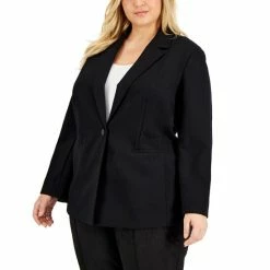Outlet ⌛ Anne Klein Plus Size One-Button Compression Blazer Anne Black 🔔