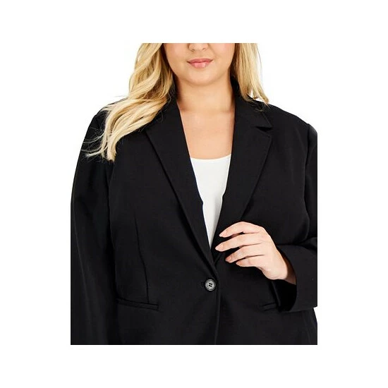 Outlet โ Anne Klein Plus Size One-Button Compression Blazer Anne Black ๐ - Image 3