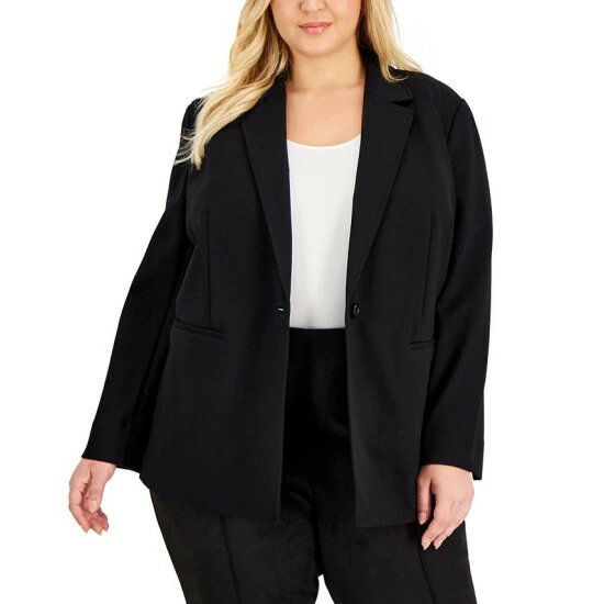 Outlet โ Anne Klein Plus Size One-Button Compression Blazer Anne Black ๐ - Image 4