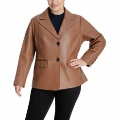 Promo ๐ Anne Klein ๐ฉ Women's Plus Size Leather Blazer ๐งฅ Coat Luggage โญ