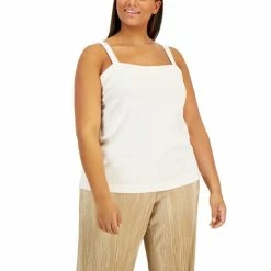 New 🔔 Anne Klein Plus Size Square-Neck Tank Top Anne White 🛒