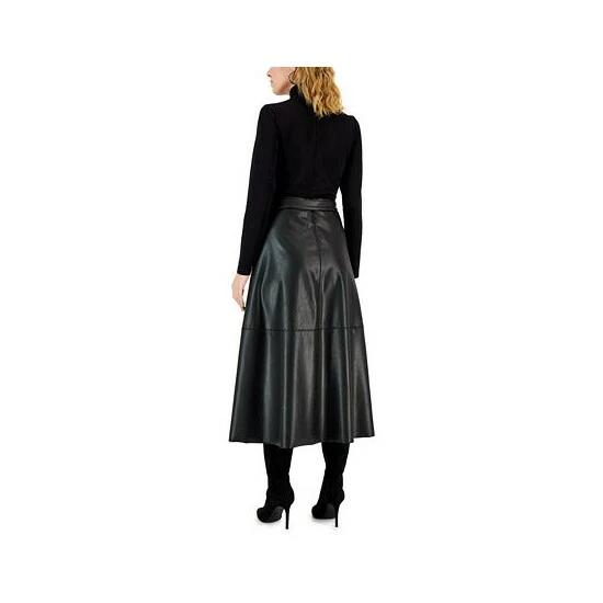 Budget 👍 Anne Klein Faux-Leather A-Line Midi 👗 Dress Anne Black ✔️ - Image 2