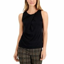 Best Sale ⌛ Anne Klein 👩 Women's Twist-Neck Sleeveless Top Anne Black 🥰