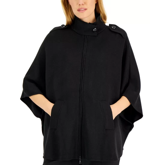 Discount ⌛ Anne Klein 👩 Women's Zip-Front Knit Epaulet Cape Anne Black ❤️ - Image 4