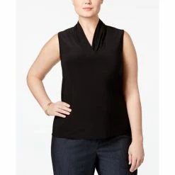 Outlet โจ Anne Klein Plus Size Pleated-Neck Top Black ๐