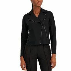 Cheapest 👍 Anne Klein Petite Zip-Front Moto Jacket Anne Black 💯