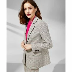 Cheap ✔️ Anne Klein 👩 Women's Plaid Notched-Collar Blazer Latte Multi 👏