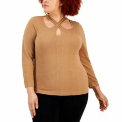 Budget ⭐ Anne Klein Plus Size Cross-Over-Neckline Sweater Anne Black 😀