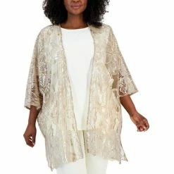 Flash Sale 🎉 Anne Klein Plus Size Sheer Sequin-Detail 3/4-Sleeve Cardigan Anne White 🔔