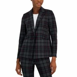 Coupon 👏 Anne Klein Petite Notched-Collar One-Button Plaid Blazer Anne Black/chianti 😉