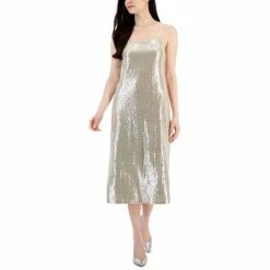 Wholesale ๐งจ Anne Klein ๐ฉ Women's Sleeveless Stretch Sequin Midi Slip ๐ Dress Lt Latte/silver ๐งจ