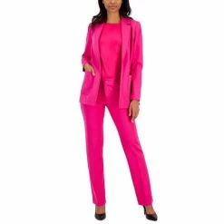 Flash Sale 👏 Anne Klein 👩 Women's Notch-Collar Blazer, Satin Blouse & Pants Amaranth 🔔
