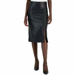 Promo 🌟 Anne Klein 👩 Women's Hollywood Faux-Leather Slit-Front 👗 Skirt Anne Black 🌟