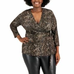 Best Pirce ๐ฅฐ Anne Klein Plus Size Snake-Print Faux-Wrap Top Espresso Combo ๐