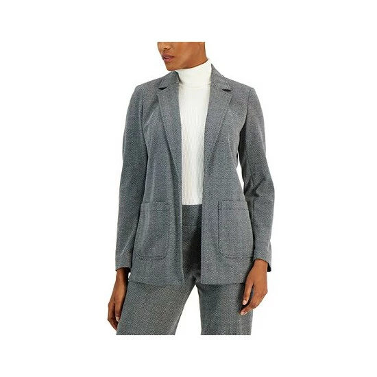 Deals 👏 Anne Klein 👩 Women's Notched-Collar Herringbone Jacket Anne Black/ Anne White ⌛ - Image 3