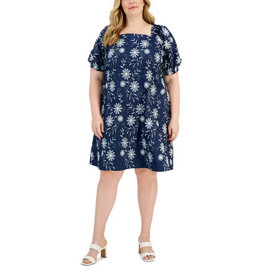 Deals ๐ Anne Klein Plus Size Cotton Embroidered A-Line ๐ Dress Anne Klein Wash/white ๐