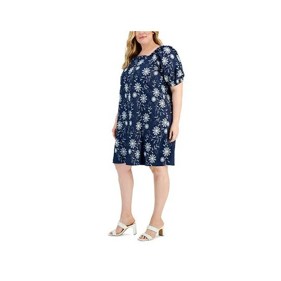 Deals ๐ Anne Klein Plus Size Cotton Embroidered A-Line ๐ Dress Anne Klein Wash/white ๐ - Image 3