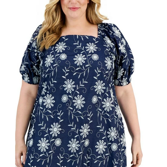 Deals ๐ Anne Klein Plus Size Cotton Embroidered A-Line ๐ Dress Anne Klein Wash/white ๐ - Image 4