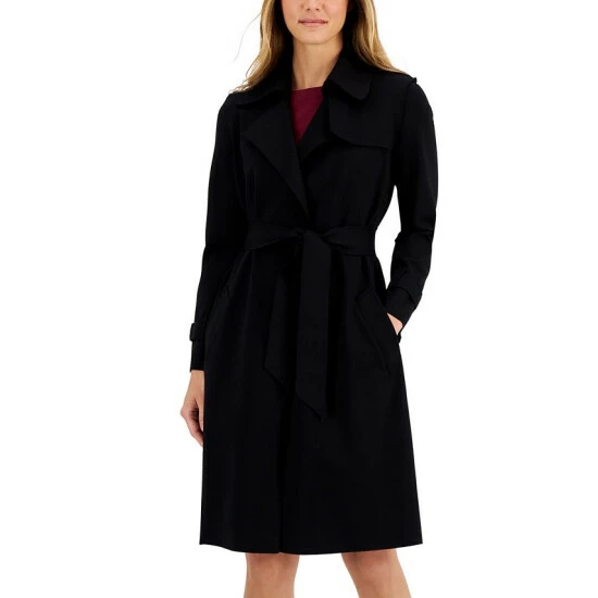 Wholesale ๐ Anne Klein ๐ฉ Women's Tie-Waist Notched Collar Trench ๐งฅ Coat Anne Black ๐ฅ