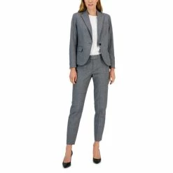 Budget ✔️ Anne Klein 👩 Women's Plaid One-Button Notch-Collar Pantsuit Anne Black Combo ✔️