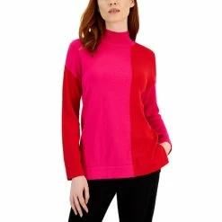 Flash Sale ❤️ Anne Klein 👩 Women's Vertical Colorblocked Pullover Sweater Amaranth/poppy 😍