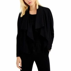 Buy 🥰 Anne Klein Serenity Drape-Front Jacket Anne Black 😍