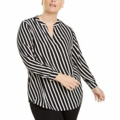 Outlet 🤩 Anne Klein Plus Size Striped Blouse Anne Black ❤️
