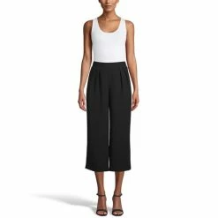 Discount 🤩 Anne Klein Pull-On Pleat-Front Cropped Wide-Leg Pants Anne Black ⭐